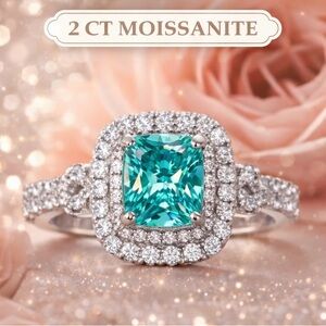 Dazzling Silver Ring with Teal Moissanite